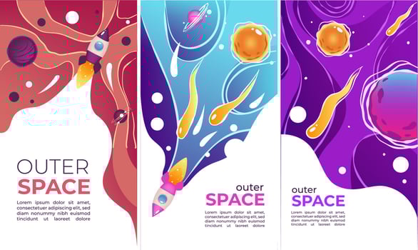Outer space banner with planets and rockets vector