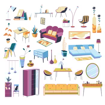 Home interior minimalist furniture and decoration vector