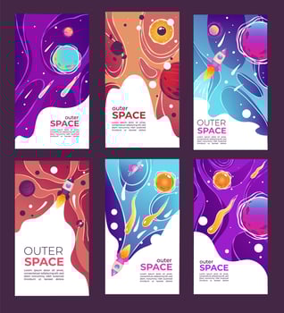 Outer space and universe covers with planets and rockets vector