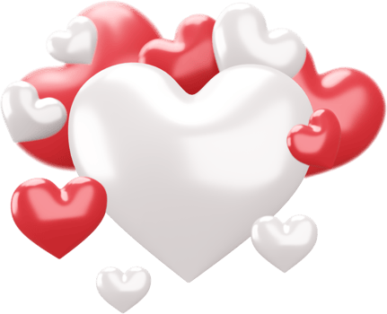 Set of Red and White Hearts Isolated Decorations png