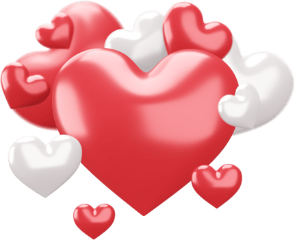 Set of Red and White Hearts Isolated Decorations png