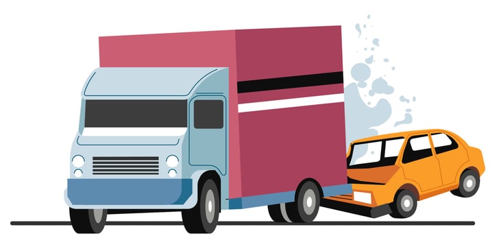 Traffic collision of lorry and car, accident on road vector