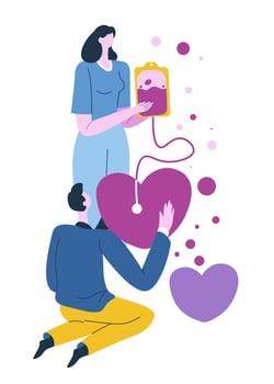 Blood transfusion, nurse with donor volunteer at clinics vector