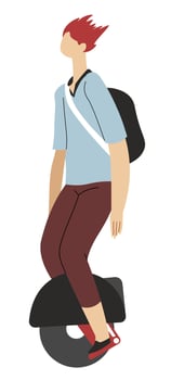 Teenager traveling on unicycle or gyro scooter, city transport vector