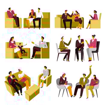 Psychotherapy session, family couple at specialists, psychiatry help vector