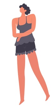 Female character wearing clothes for home, woman in sleepwear vector