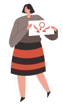 Feminist with signboard, female character standing for gender equality vector