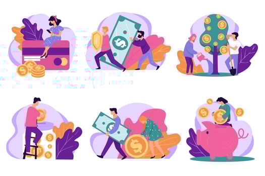 Saving money in piggy or bank, investing cash vector