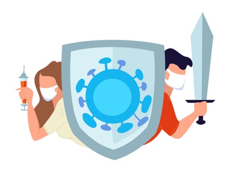 People equipped for protection and fight against coronavirus vector