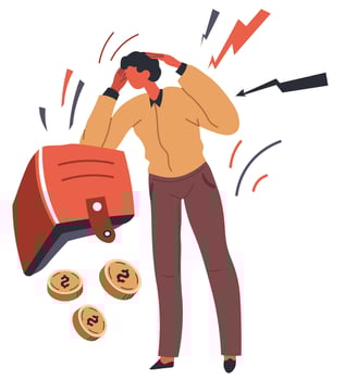 Depressed man losing savings or invested money vector