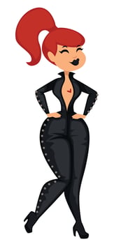 Girl in skinny leather or latex suit sexy Halloween costume vector