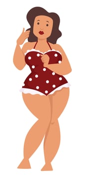 Plump woman plus size model in swimsuit isolated female character vector