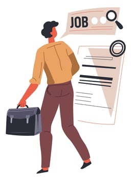 Male character looking for job at online websites vector