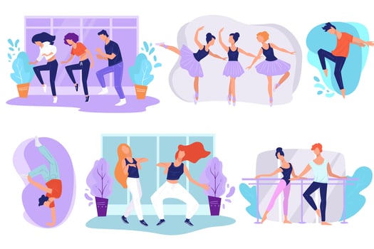 Dancing studio for kids and adults, modern styles vector