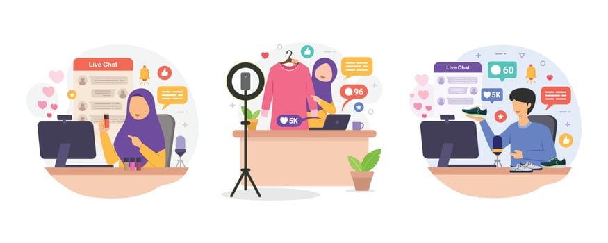 Selling product on live stream through social media vector