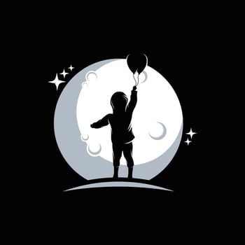 A child holding balloon logo design vector