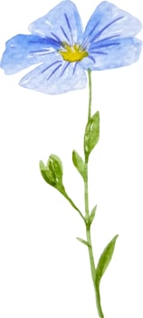 Watercolor blue flower sticker linen isolated hand drawn illustrartion vector