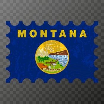 Postage stamp with Montana state grunge flag. Vector illustration.