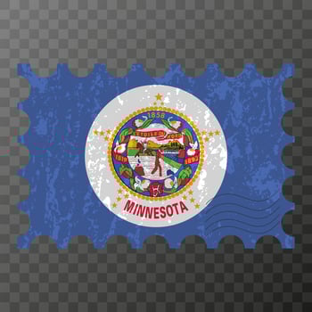 Postage stamp with Minnesota state grunge flag. Vector illustration.