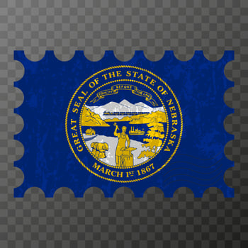 Postage stamp with Nebraska state grunge flag. Vector illustration.