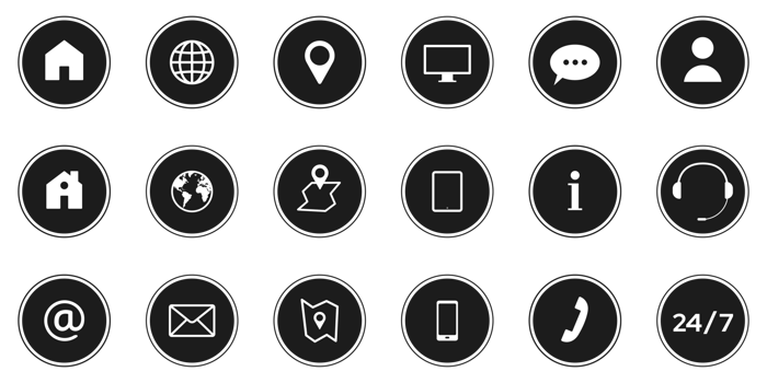 Business Contact us icon set. Flat design button style png