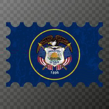 Postage stamp with Utah state grunge flag. Vector illustration.