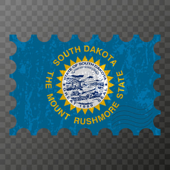 Postage stamp with South Dakota state grunge flag. Vector illustration.