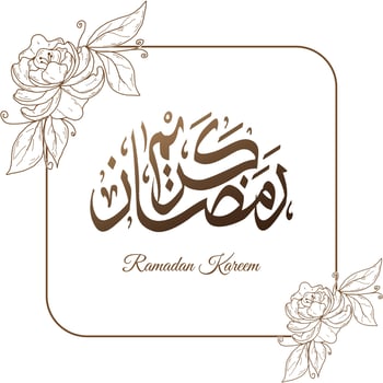 hand drawn ramadan kareem background with flowers sketch and arabic calligraphy. islamic vector illustration