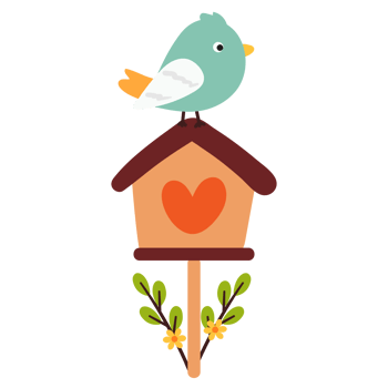 cute cartoon bird standing on bird house png