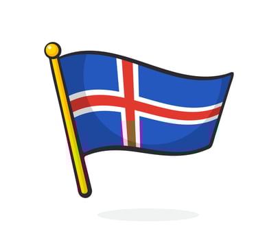 Cartoon illustration of flag of Iceland on flagstaff vector