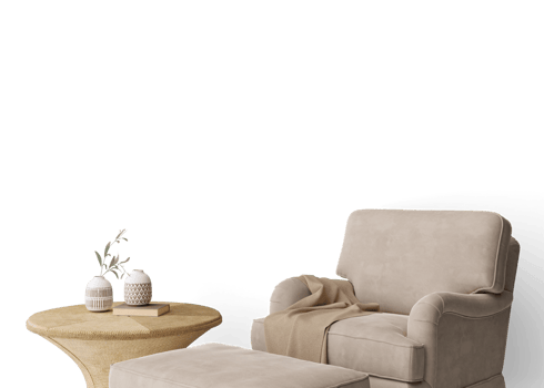 Wallpaper presentation mock up. Armchair and coffee table on transparent background. Copy space for wallpaper design, wall panels, photo wallpaper, print or paint. Interior mockup. 3D render. png