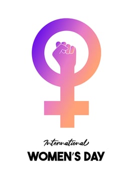 Women's day poster with a gradient female gender symbol and a woman's fist. vector