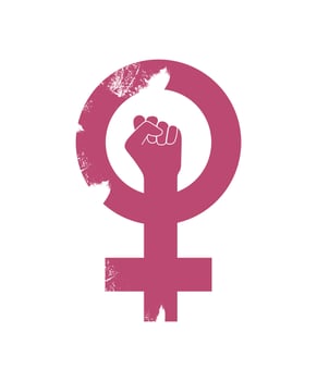 Female gender symbol with woman's fist in the middle. Women's symbol of protest. vector