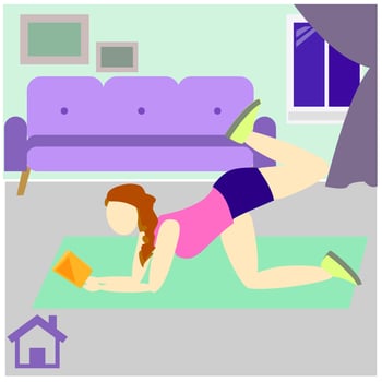 Sports at home. girl reading a book and playing sports vector