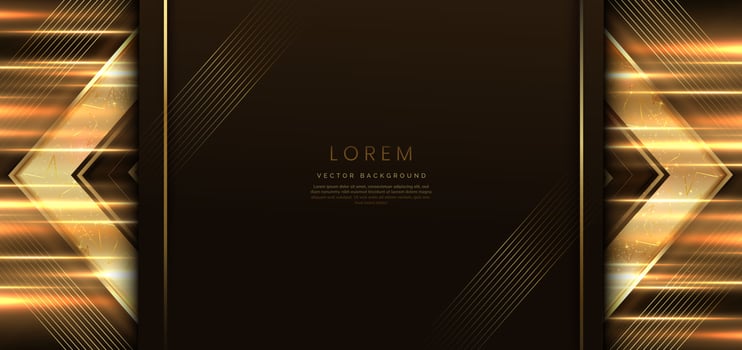 Elegant golden triangle glowing with lighting effect sparkle on dark brown background. Template premium award design. vector