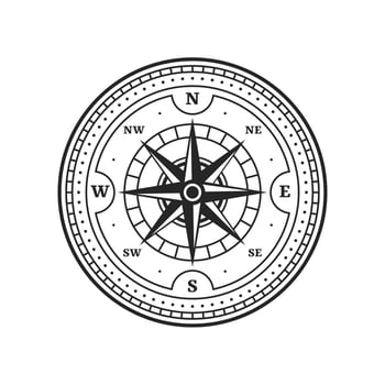 Antique compass, medieval map wind rose symbol vector