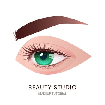 Beautiful female eye with long black eyelashes and brows. Vector illustration. Realistic green woman eye, with long cilia. For design of laser vision correction and make up, cosmetics, skin care.