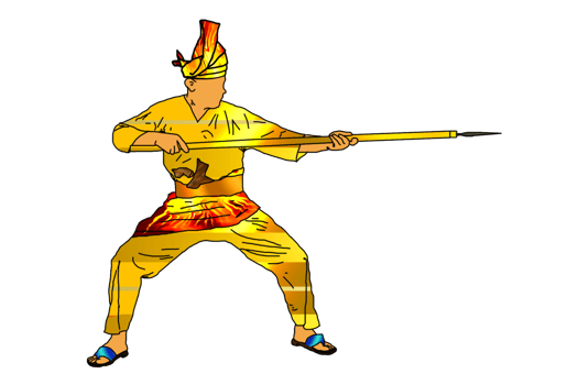 Malay warrior movement pattern with hold spear long range weapon png