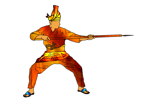 Malay warrior movement pattern with hold spear long range weapon png