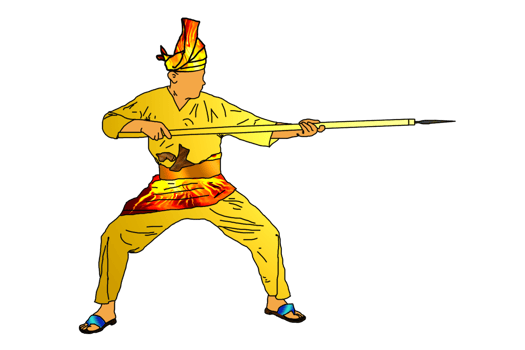 Malay warrior movement pattern with hold spear long range weapon png