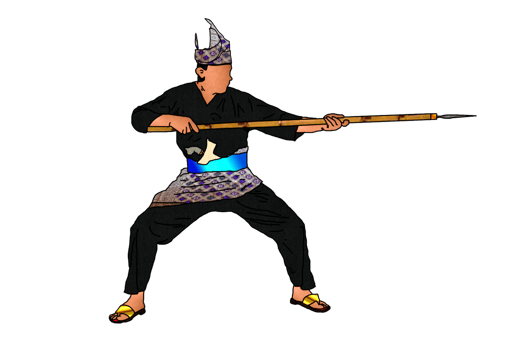 Malay warrior movement pattern with hold spear long range weapon png