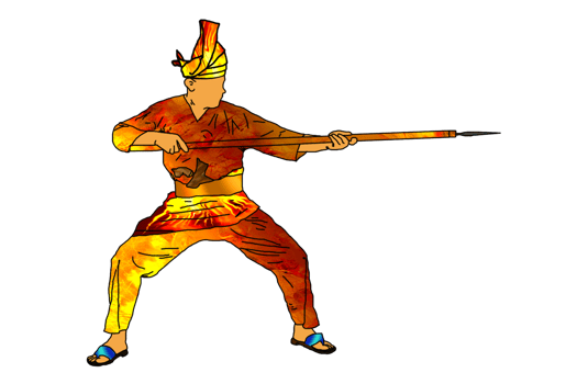 Malay warrior movement pattern with hold spear long range weapon png