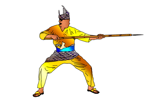 Malay warrior movement pattern with hold spear long range weapon png