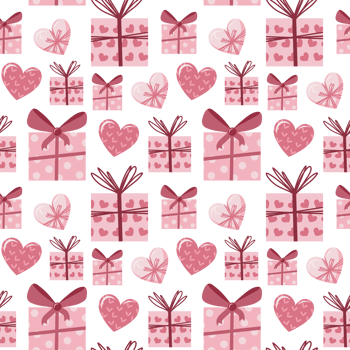 Seamless Valentine's Day pattern with hearts and cute gift boxes png