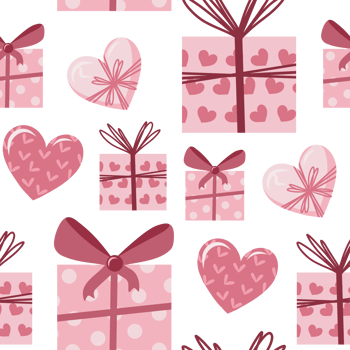Seamless Valentine's Day pattern with hearts and cute gift boxes png