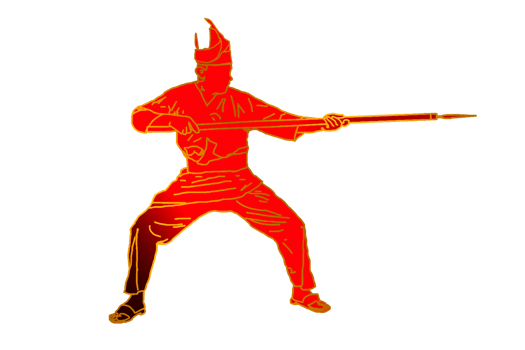 silat warrior movement pattern with hold spear png