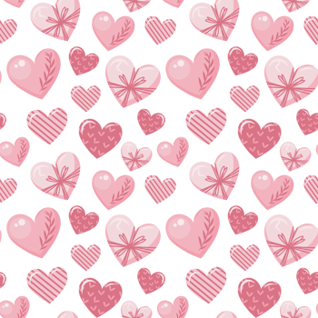 Seamless Valentine's Day pattern on white background with hearts with cute and romantic decorations. png