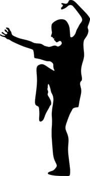 Silhouette art of a man demonstrating martial arts wushu, kung fu exercises. Vector illustration. Wushu icon