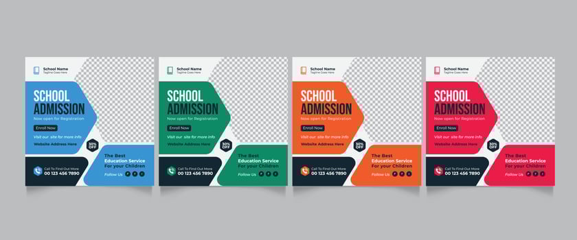 School Admission Social Media Post Design Template vector