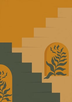 Architecture elements and leaves poster illustration. Modern aesthetic illustrations. Boho style artistic design for wall decoration vector